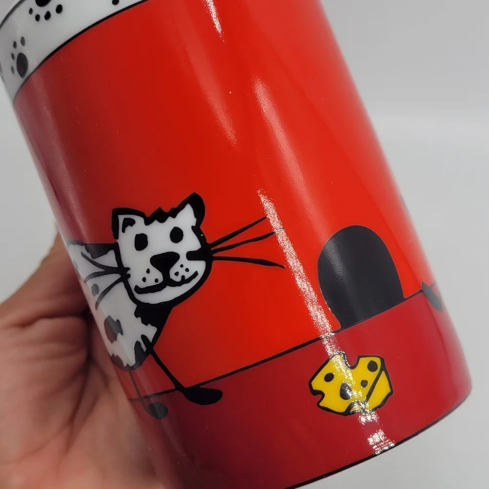 Pier 1 Imports Porcelain Cat Cheese Mousev Mug Red Black White 8 Oz Thailand